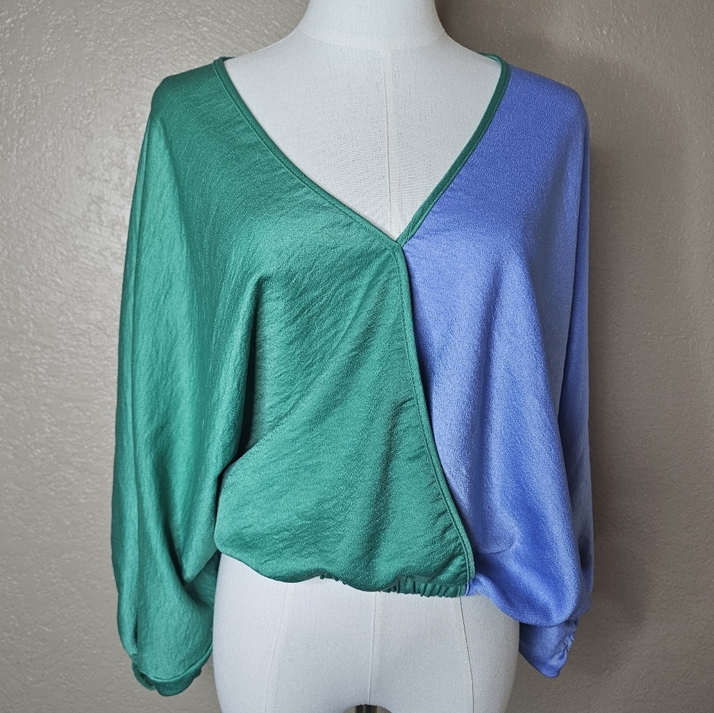 ENTRO Womens Multicolor V-Neck kimono Sleeve regular blouse‎ Size S